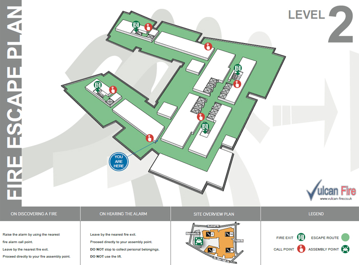 Fire Escape Plans Illustration. Vulcan Fire, Rochdale, Manchester